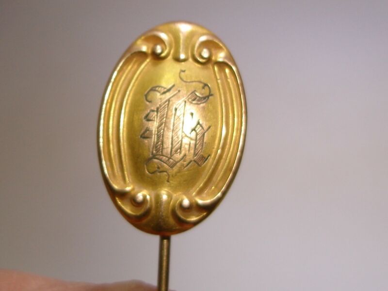 Antique Art Nouveau gold-washed stick pin with engraved 'G' initial