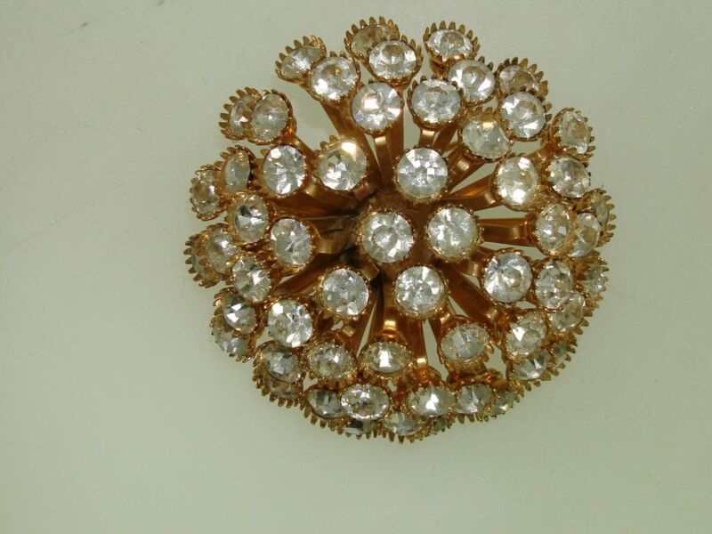 Vintage 1970s gold-tone rhinestone dome pin