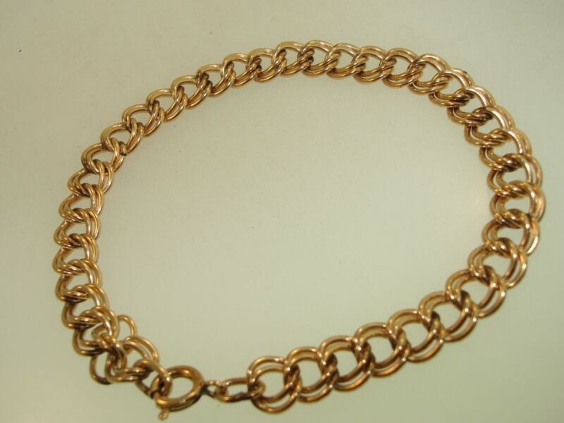 Vintage 1960s Gold Filled Double Link Charm Bracelet - Excellent Condition