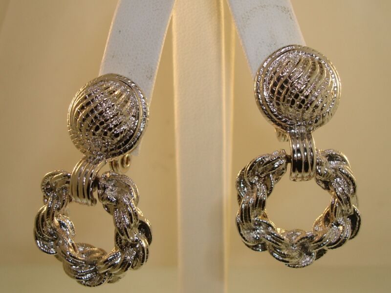 Vintage Monet braided silver dangle earrings from the 1970s