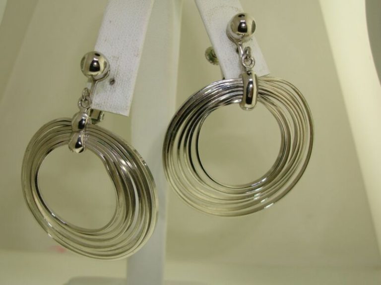 Vintage 1965 Napier silver clip-on dangle hoop earrings