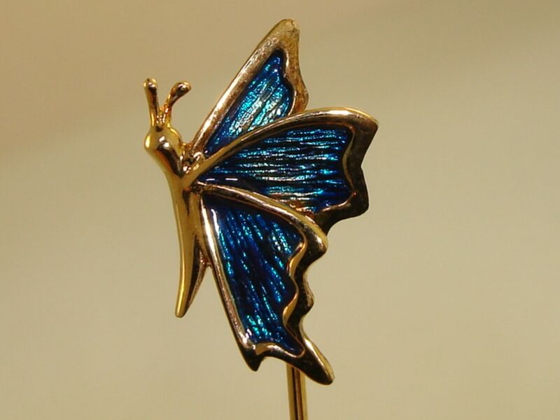 Vintage iridescent cloisonne butterfly stick pin