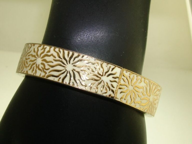 Vintage Ciner Gold Tone Enamel Hinged Bracelet