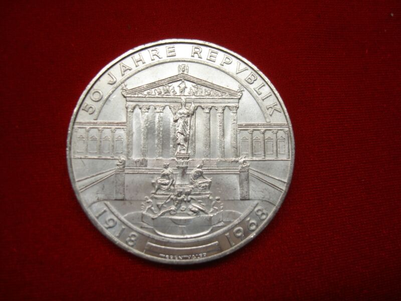 1968 Austria 50 Schilling coin, Krause No. 2904, .900 silver, UNC, frosty finish