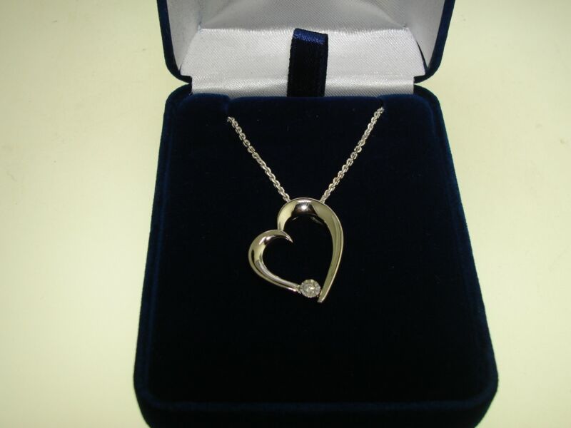 Sterling Silver Heart Pendant Necklace with Diamond Accent - AURA 925