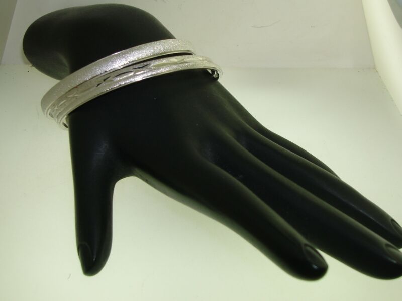 Vintage Trifari Crown Bangle Bracelets Set (3) - 1960s-70s Brushed Silver, Mint Condition