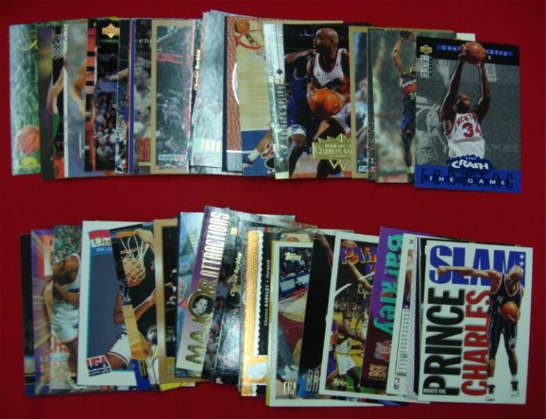 Vintage Charles Barkley basketball cards collection featuring over 50 premium and insert cards