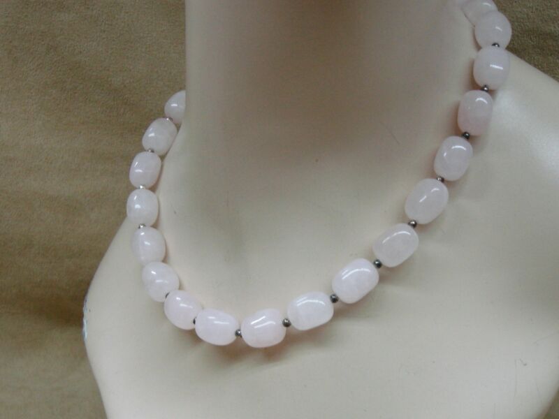 Vintage Sterling Silver & Rose Quartz Choker Necklace by CW
