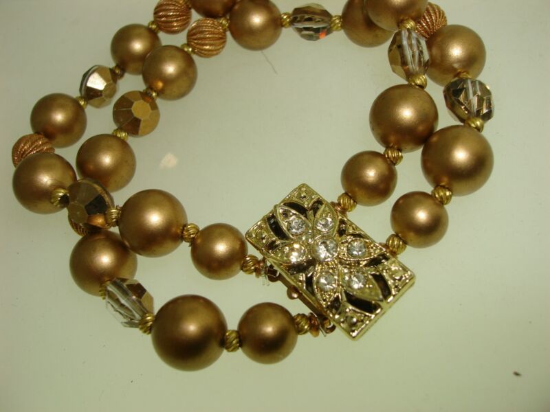 Vintage Gold & Champagne Bead Bracelet | Holiday Glam Statement Piece