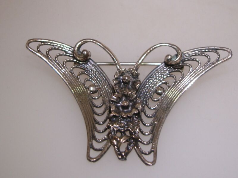 Vintage Beau Sterling Silver Filigree Butterfly Brooch Pin