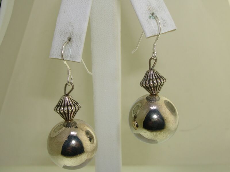 Vintage sterling silver dangle ball earrings (925)