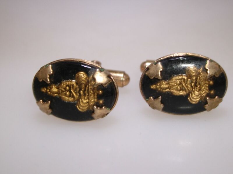 Vintage reverse carved glass seated Buddha cufflinks