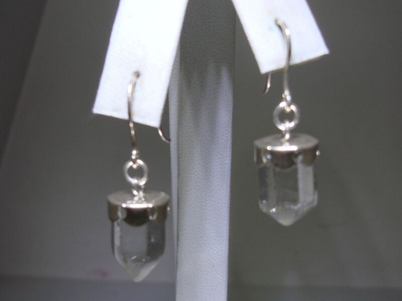 Sterling silver dangle earrings with clear quartz crystals