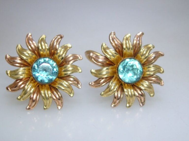 Vintage 1940s Van Dell gold-filled rhinestone flower earrings