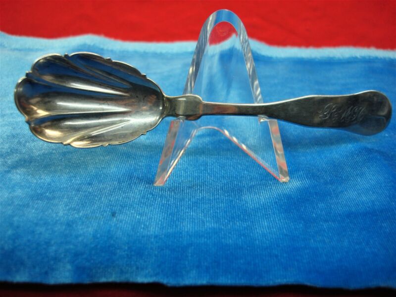 Antique C.A. Batchelder coin silver jelly spoon, monogrammed and rare.