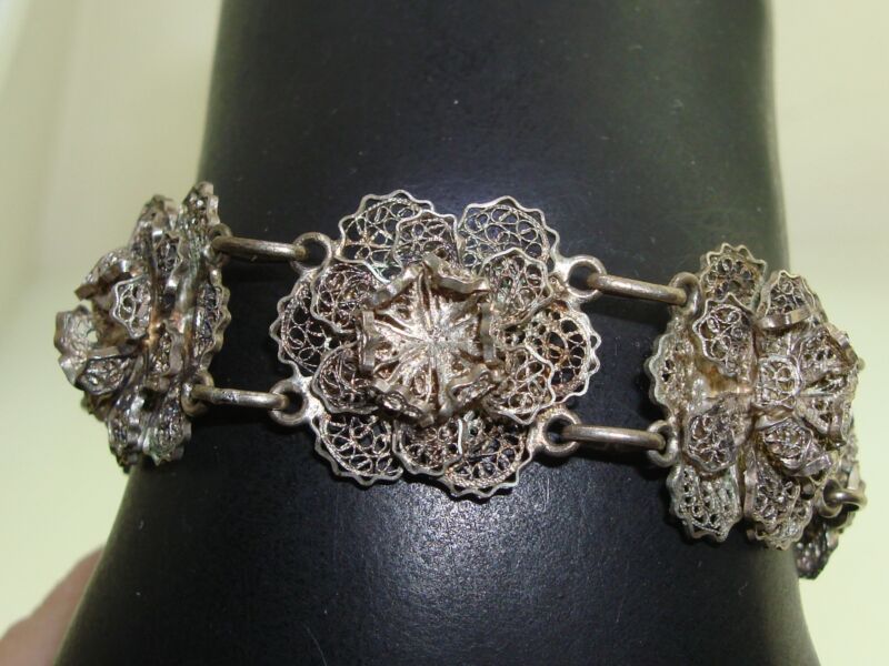 Antique 800 silver floral bracelet, hallmarked 'D', spun silver jewelry