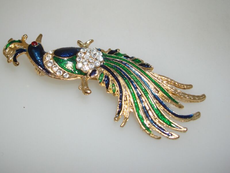 Vintage Gold-Tone Cloisonné Bird of Paradise Pin