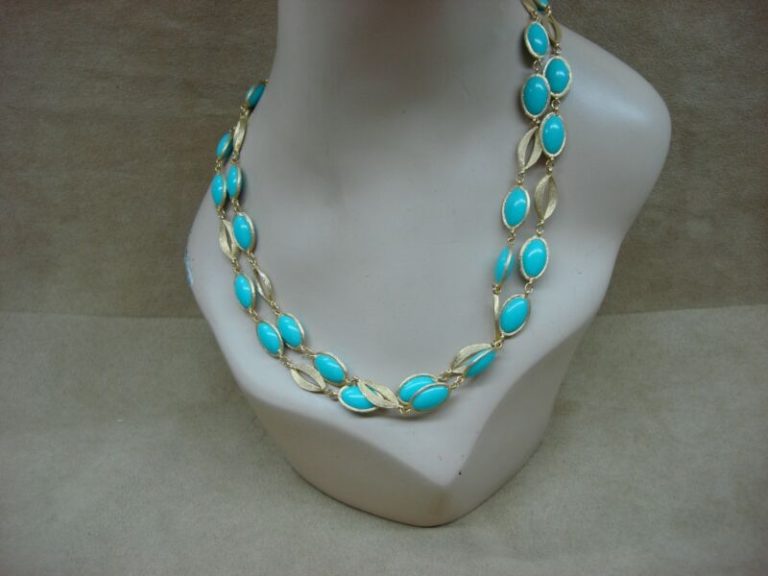Vintage turquoise and gold double strand necklace