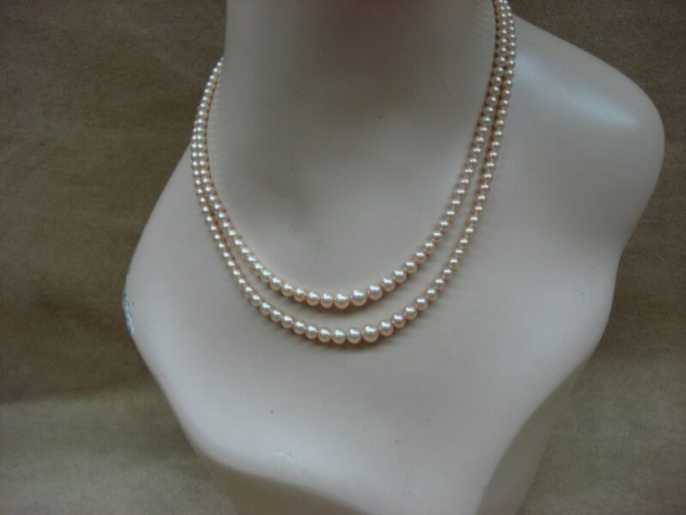 Vintage 1930s-40s pink faux pearl necklace with sterling filigree clasp
