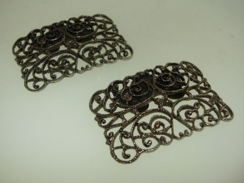 Vintage Musi silver filigree shoe clips, patent dated 1969.