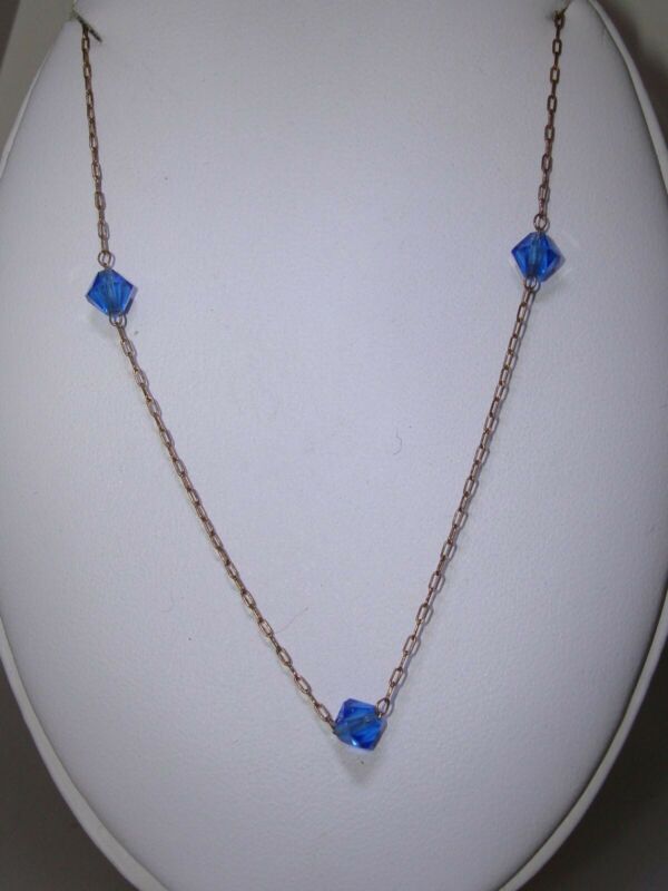 Art Deco Gold Filled Paperclip Chain with Blue Beads