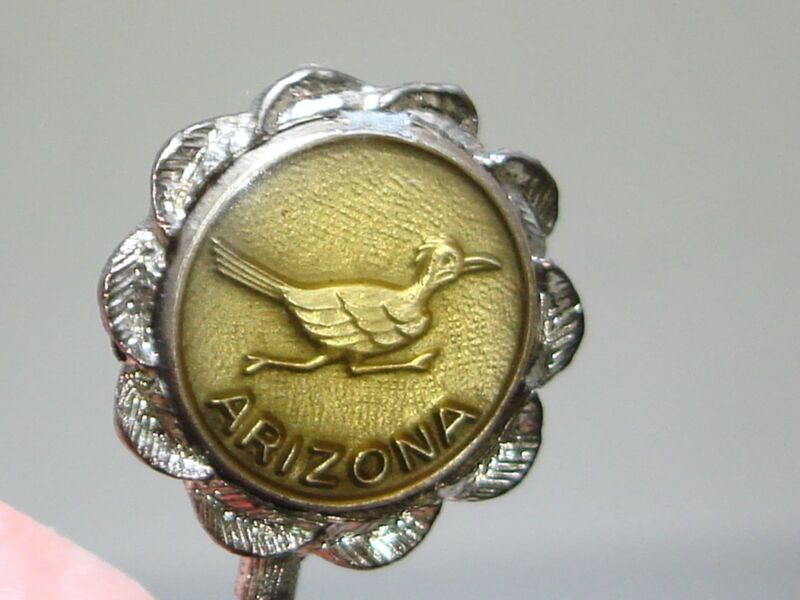 Vintage reverse-carved glass Arizona stick pin with roadrunner