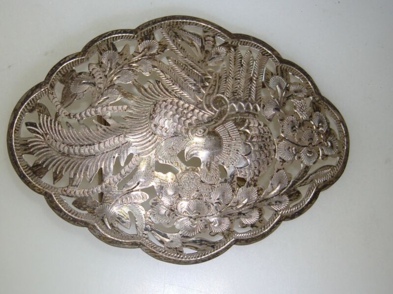 Vintage Oriental Bird of Paradise Silver Buckle