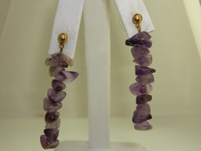 Genuine amethyst chunk dangle earrings, vintage style