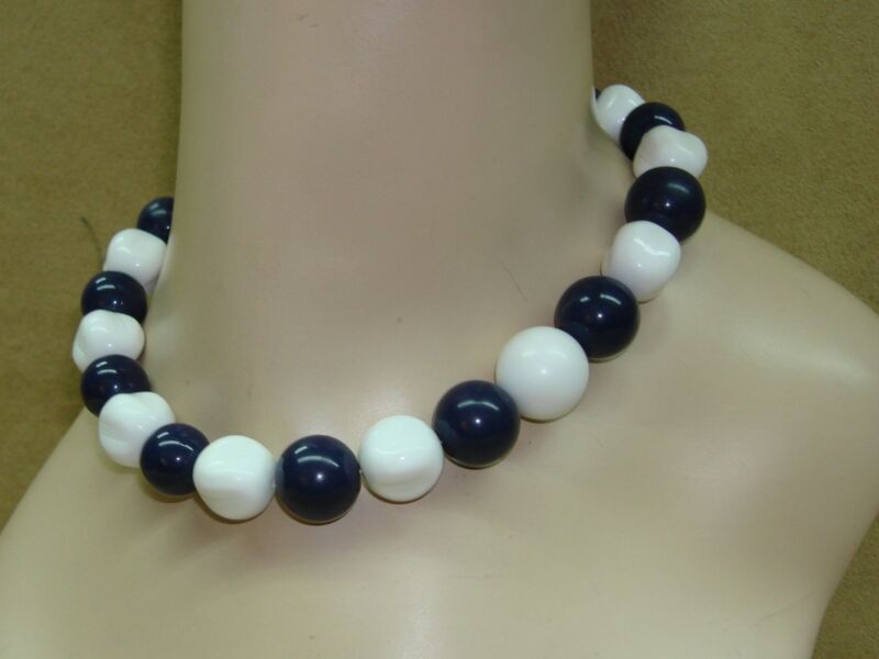 Vintage 1960s Monet blue and white bead choker necklace