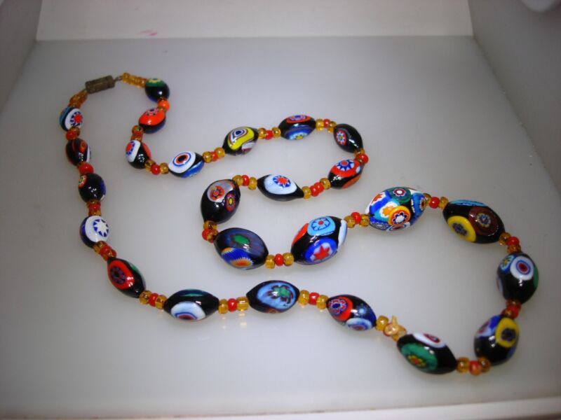 Vintage Italian Millefiori glass bead necklace, estate find