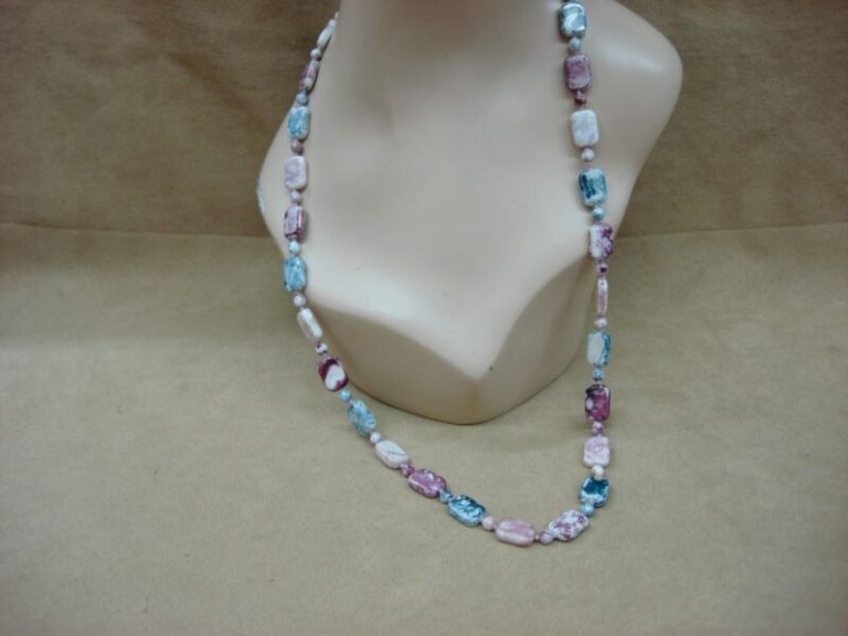 Vintage Austrian Molded Glass Necklace - Pink & Blue Oblong Plaques