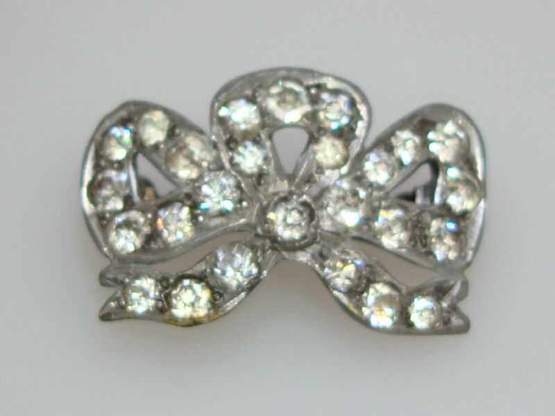 Antique Art Nouveau rhinestone bow pin, pot metal, vintage jewelry