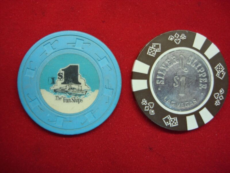 Vintage casino tokens featuring Carnival Cruise Lines and the Silver Slipper Casino in Las Vegas