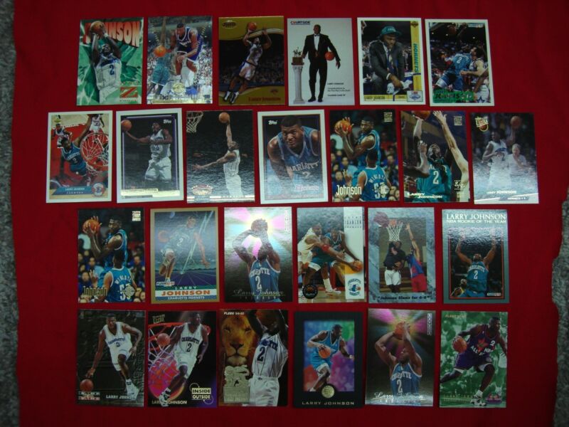 Larry Johnson basketball card lot, featuring premium inserts and parallels