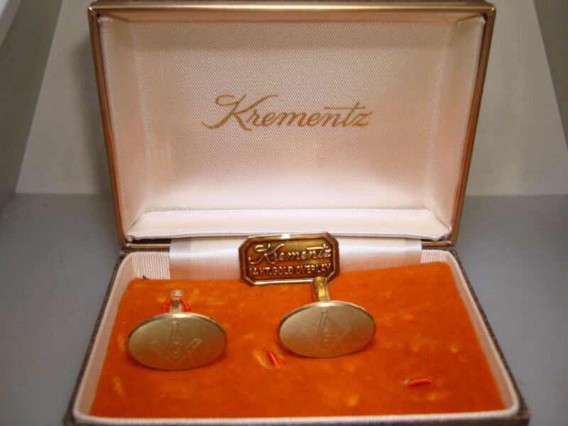 Vintage Krementz 14K gold overlay Masonic cufflinks in mint condition.