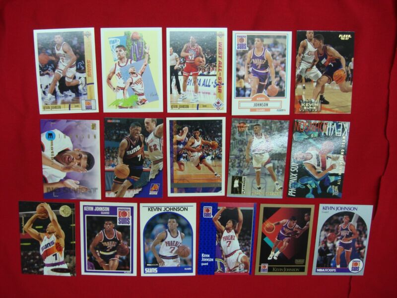 Collection of 16 Kevin Johnson Phoenix Suns basketball cards, including premiums and inserts.