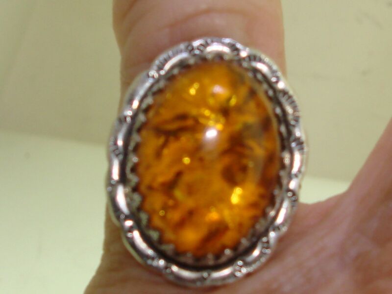 Vintage Roy Buck sterling silver and amber ring, size 6