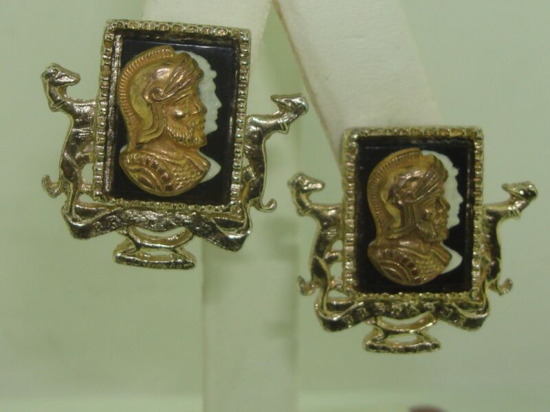 Vintage Coro Bretagne Roman Soldier Cameo Earrings (1940s)