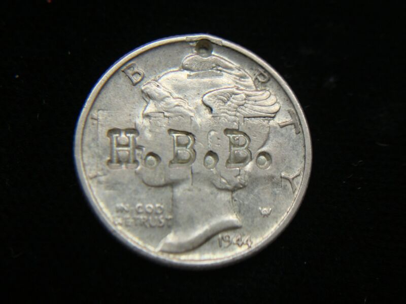 1944 Mercury Dime with unique counterstamps and incused details
