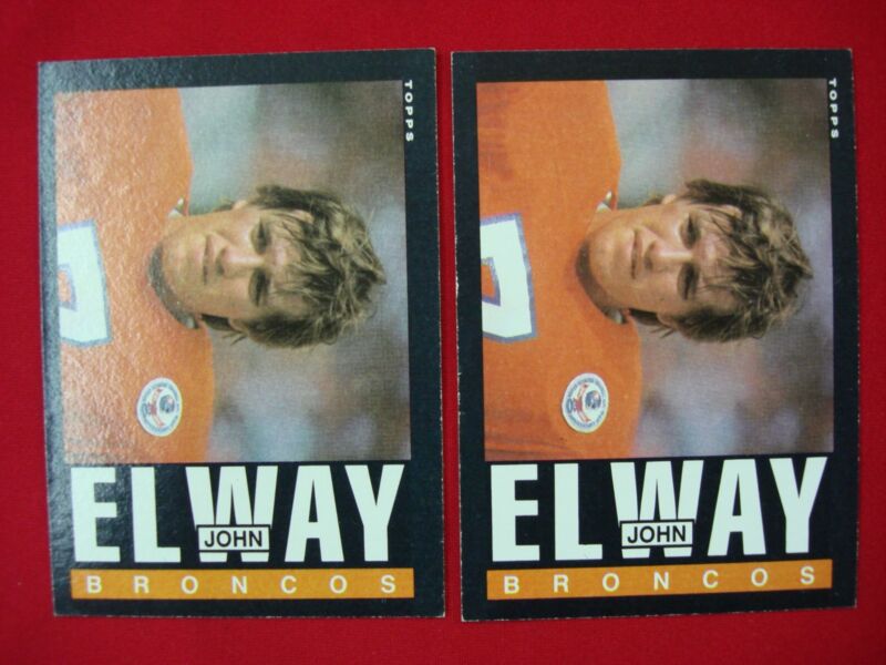Two 1985 Topps football cards featuring Denver Broncos quarterback John Elway (#238)