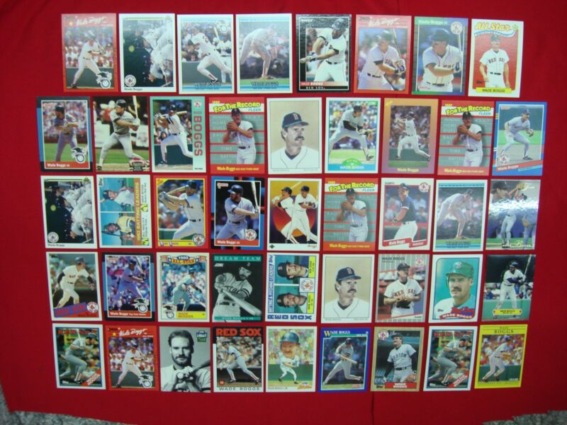 Wade Boggs baseball card collection, featuring 44 inserts and premiums of Red Sox and Yankees legends