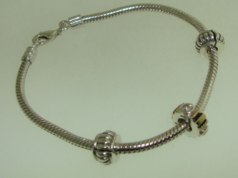 Sterling silver snake chain charm bracelet with 14K gold and enamel charm, 925 stamped