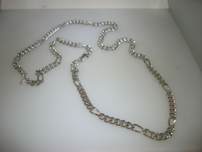 Genuine Monet Vintage 1970s Silver Tone Figaro Chain Necklace (24" Estate Find)