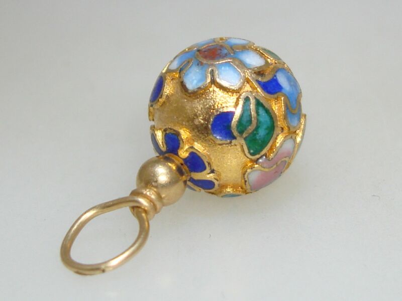 Vintage cloisonne enamel charm pendant with gold accents