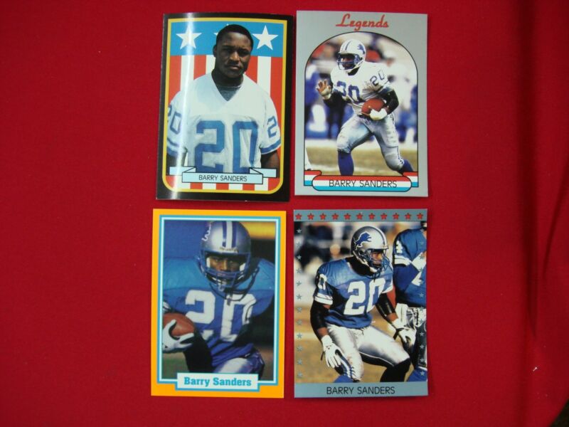 Set of four vintage Barry Sanders football cards in Broder style