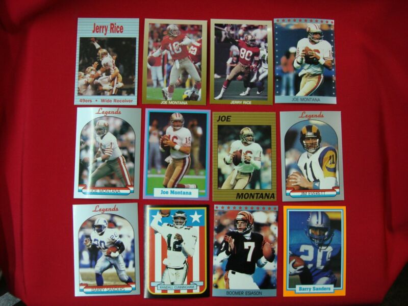 Vintage football card lot featuring Jerry Rice, Joe Montana, Barry Sanders and more