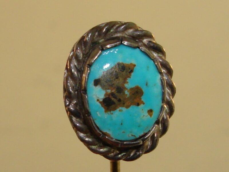 Vintage Southwestern sterling silver stick pin with turquoise cabochon