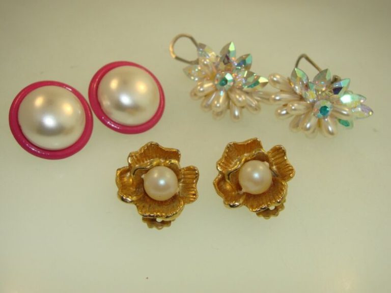 Vintage 1960s-70s faux pearl and rhinestone earring set (3 pairs)