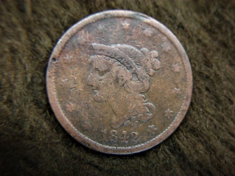 1842 Large Date U.S. Large Cent - Early Braided Hair Coin