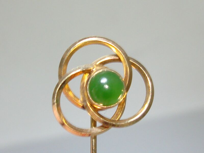 Vintage gold filled chrysoprase stick pin with intertwined circles design